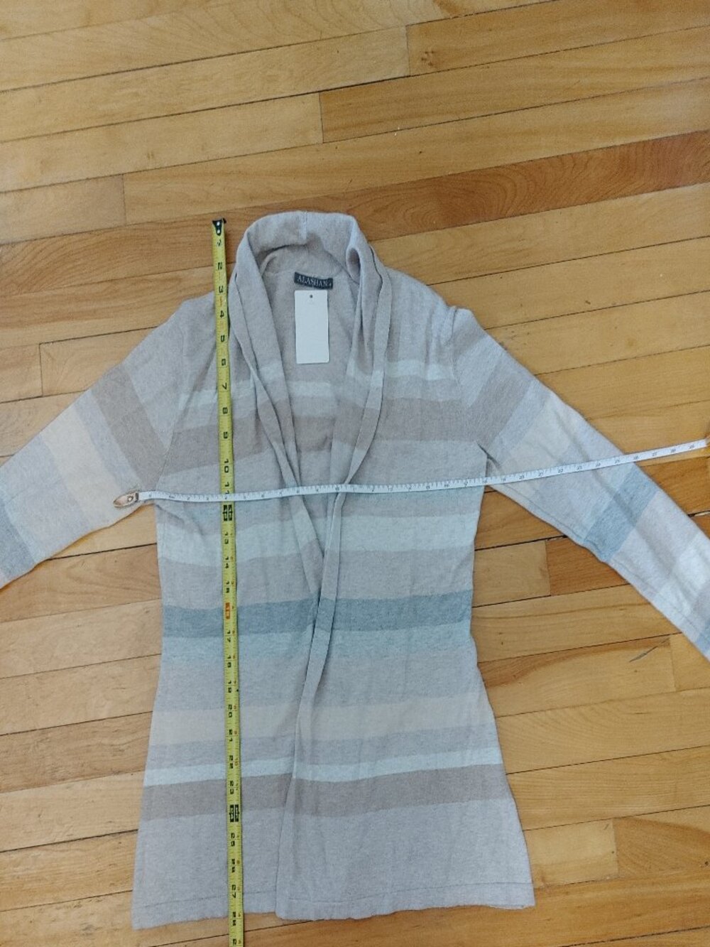 Neutral striped shawl collar cardigan - cotton/cashmere blend